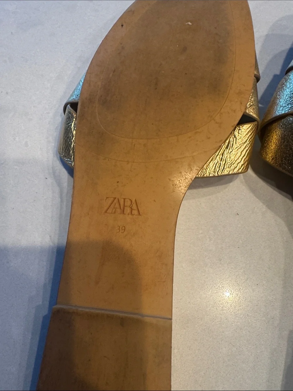Zara Gold Metallic Leather Slide Sandals size 39 - Picture 6 of 9